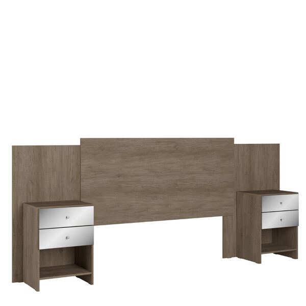 Cabeceira Casal Extensível Espelhada Com 2 Mesas De Cabeceira