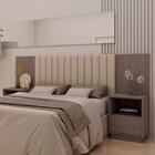 Cabeceira Casal Extensivel Estofada 2 Mesas Com Gaveta Liz Sh