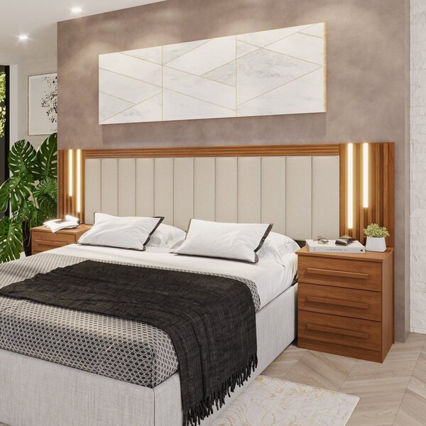 Cabeceira Casal Extensível Estofada Com Led Luminous Yescasa