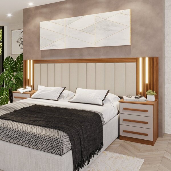 Cabeceira Casal Extensível Estofada Com Led Luminous Yescasa