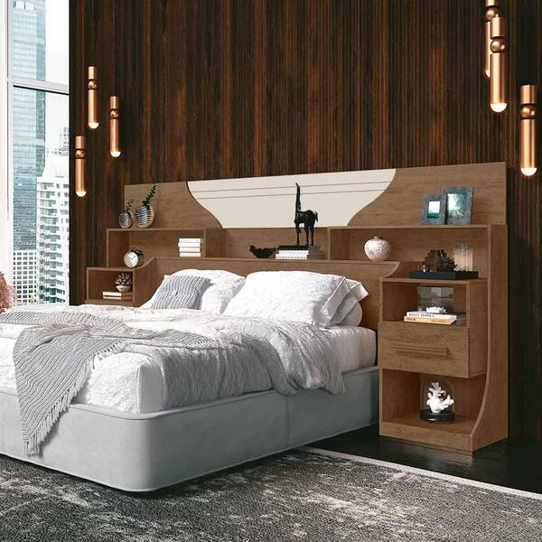 Cabeceira Casal Fênix Castanho Off White Fênix