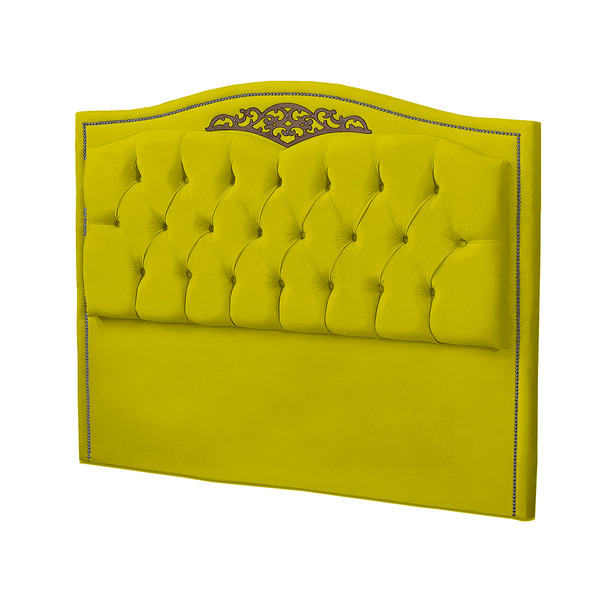 Cabeceira Casal King 195cm Decorativa Maitê Veludo Amarelo -
