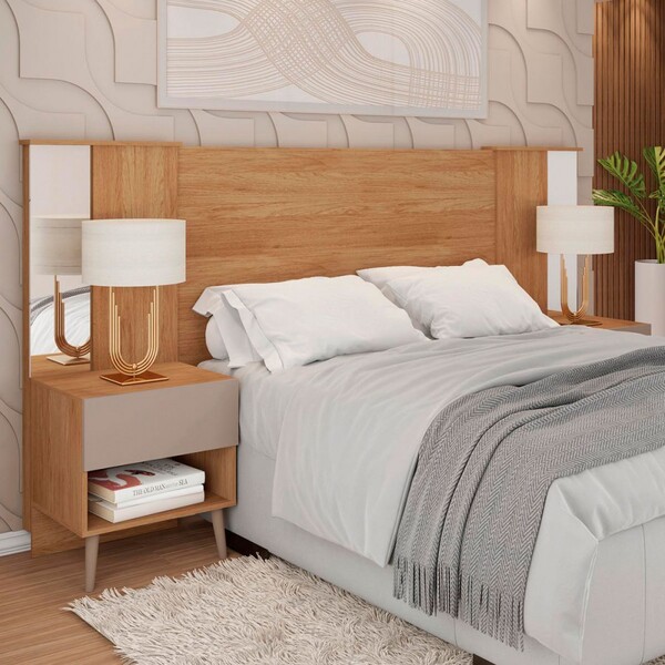 Cabeceira Casal King Extensível Reflex 2 Gavetas Com Espelho