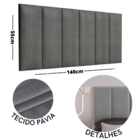 Cabeceira Casal Laura 1,40 Almofadada Sued Cinza