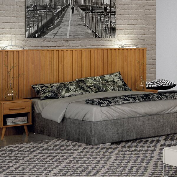 Cabeceira Casal Milano Ripado Com 2 Mesa De Cabeceira Cinamomo