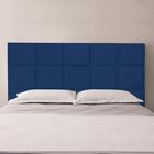 Cabeceira Casal Quadrados Veludo Azul