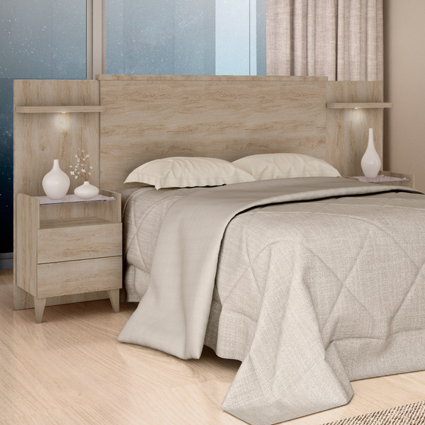 Cabeceira Casal/queen Com Led E Criados Royale Robel - Cedro