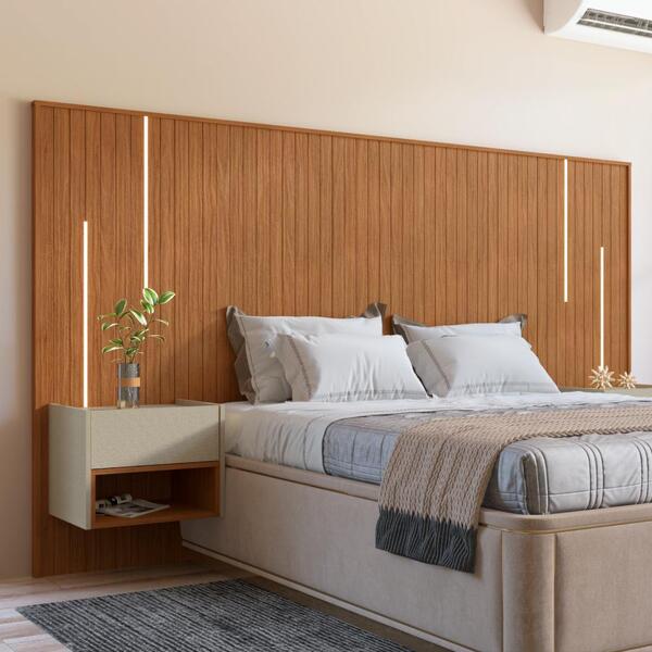 Cabeceira Casal Queen Size Verona Com Leds Cedro Linho