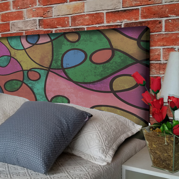 Cabeceira Casal Suede Estampado Abstrato Colorido Painel Cama