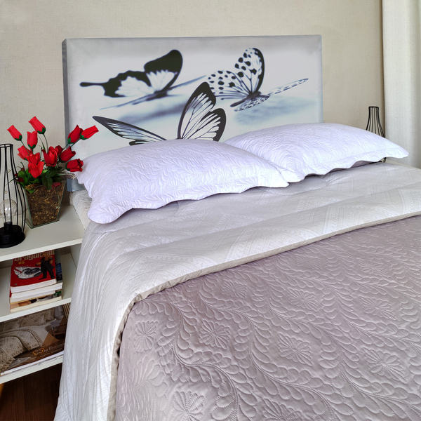 Cabeceira Casal Suede Estampado Borboletas Painel Cama Box 14