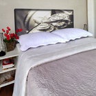 Cabeceira Casal Suede Estampado Câmera Vintage Painel Cama Bo