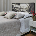 Cabeceira Casal Suede Estampado Câmera Vintage Painel Cama Bo