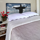 Cabeceira Casal Suede Estampado Cristo Painel Cama Box 140 X