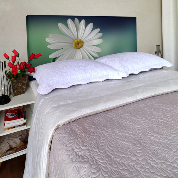 Cabeceira Casal Suede Estampado Flor Painel Cama Box 140 X 60