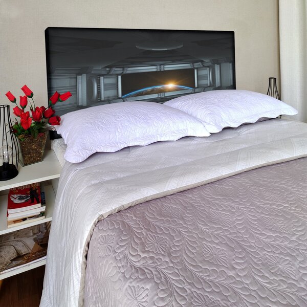 Cabeceira Casal Suede Estampado Futurista Painel Cama Box 140