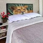 Cabeceira Casal Suede Estampado Leão Painel Cama Box 140 X 60