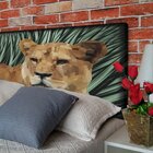 Cabeceira Casal Suede Estampado Leão Painel Cama Box 140 X 60