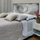 Cabeceira Casal Suede Estampado Mãos Baby Painel Cama Box 140