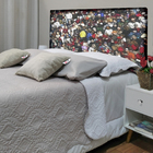 Cabeceira Casal Suede Estampado Pessoas Painel Cama Box 140 X