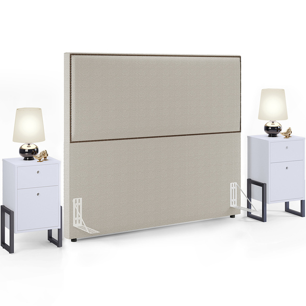 Cabeceira Casal Vicenza 140 Cm Bouclê Creme L02 Com 02 Mesas