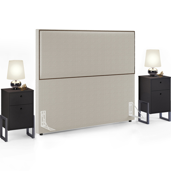 Cabeceira Casal Vicenza 140 Cm Bouclê Creme L02 Com 02 Mesas