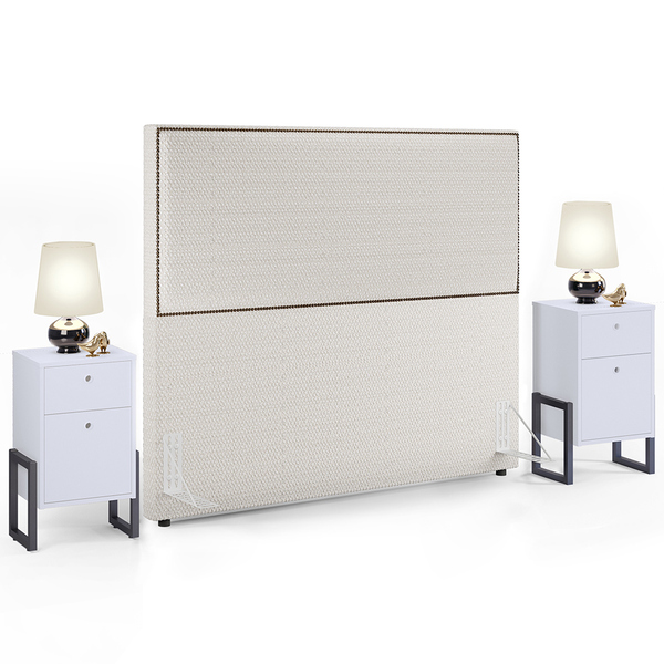 Cabeceira Casal Vicenza 140 Cm Bouclê Cru L02 Com 02 Mesas De