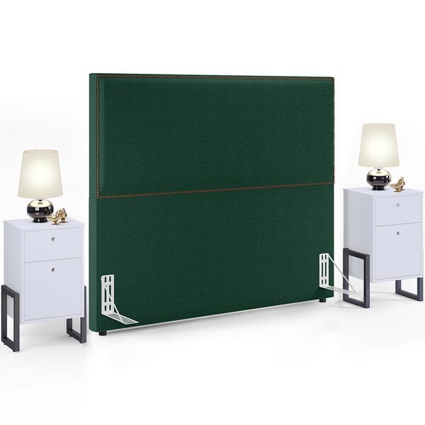 Cabeceira Casal Vicenza 140 Cm Bouclê Verde L02 Com 02 Mesas