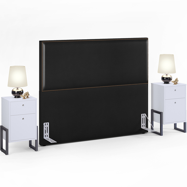 Cabeceira Casal Vicenza 140cm Couríssimo Preto L02 Com 2 Mesa