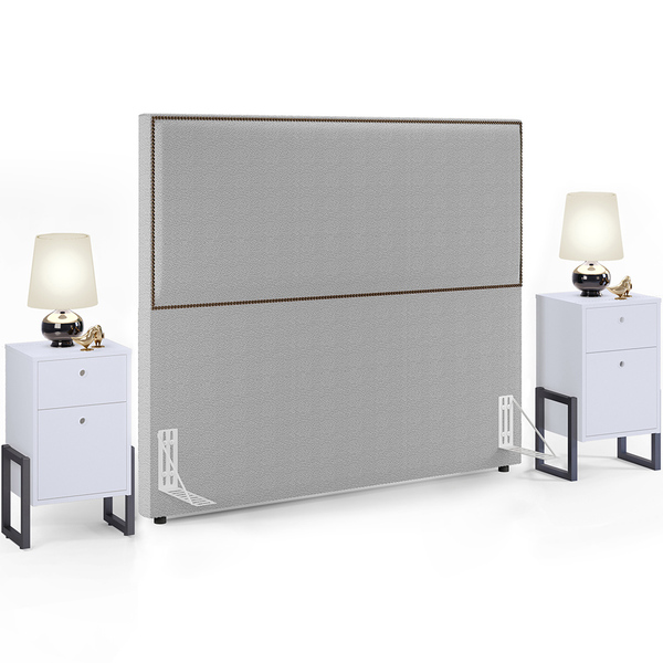 Cabeceira Casal Vicenza 160 Cm Bouclê Cinza L02 Com 02 Mesas