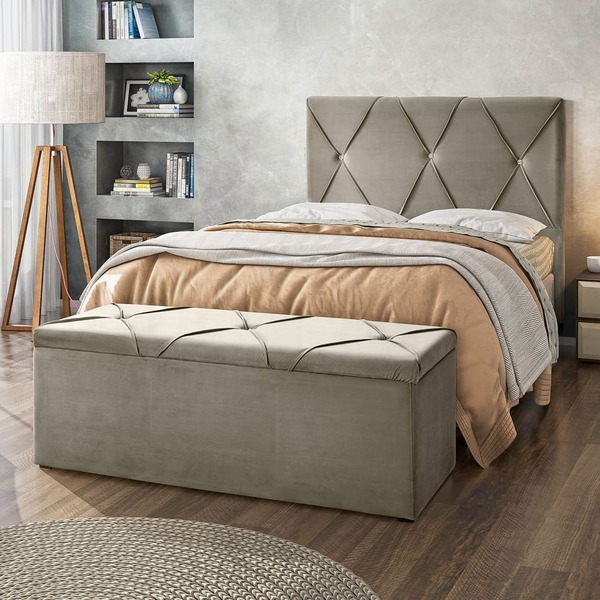 Cabeceira Champions Casal Veludo Cinza 140cm Bnn Decor