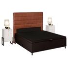 Cabeceira Com Base Box Baú Casal 138cm E 2 Mesas De Apoio Cou