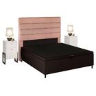 Cabeceira Com Base Box Baú Casal 138cm E 2 Mesas De Apoio Lin