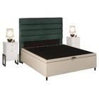 Cabeceira Com Base Box Baú Casal 138cm E 2 Mesas De Apoio Lin
