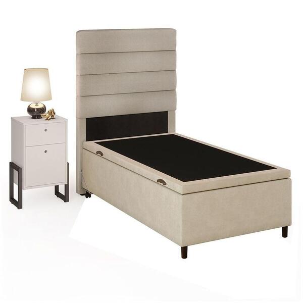 Cabeceira Com Base Box Baú Solteiro 88cm E Mesa De Apoio Linh