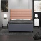 Cabeceira Com Base Box Casal 138cm E 2 Mesas De Apoio Linho R