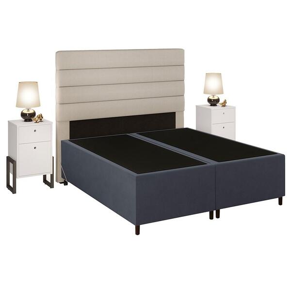 Cabeceira Com Base Box Queen 158cm E 2 Mesas De Apoio Hit Dif