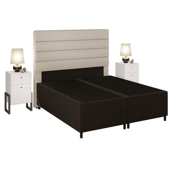 Cabeceira Com Base Box Queen 158cm E 2 Mesas De Apoio Linho C