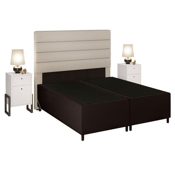 Cabeceira Com Base Box Queen 158cm E 2 Mesas De Apoio Linho C