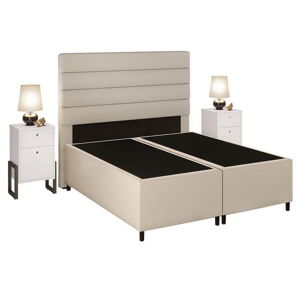 Cabeceira Com Base Box Queen 158cm E 2 Mesas De Apoio Linho C