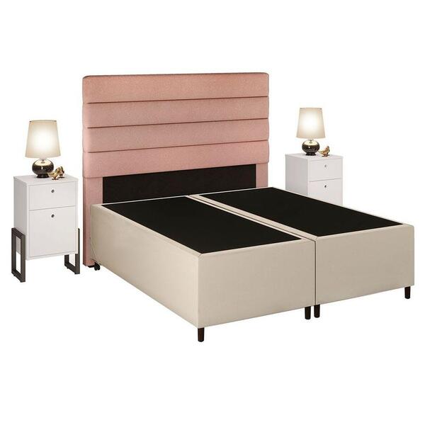 Cabeceira Com Base Box Queen 158cm E 2 Mesas De Apoio Linho R