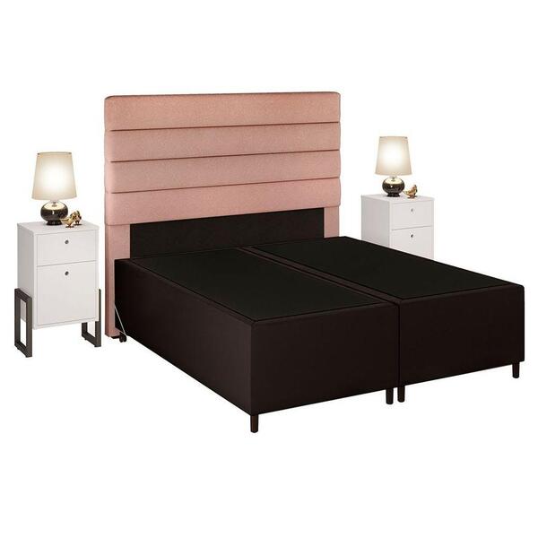 Cabeceira Com Base Box Queen 158cm E 2 Mesas De Apoio Linho R
