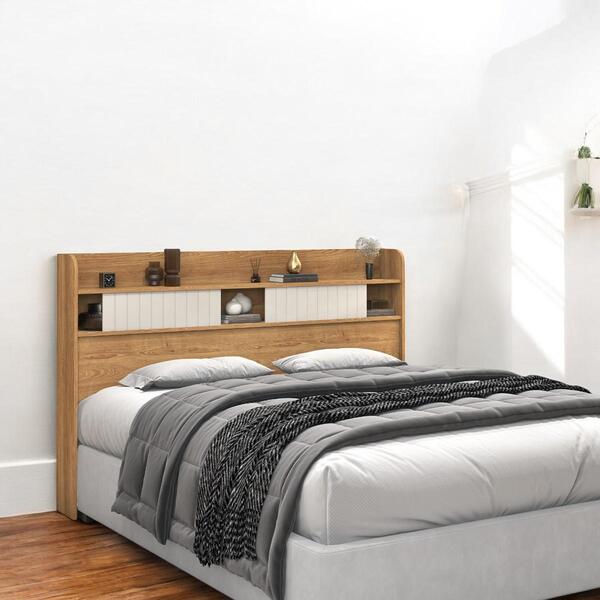 Cabeceira Com Prateleiras Nyce Casal Freijó E Off White