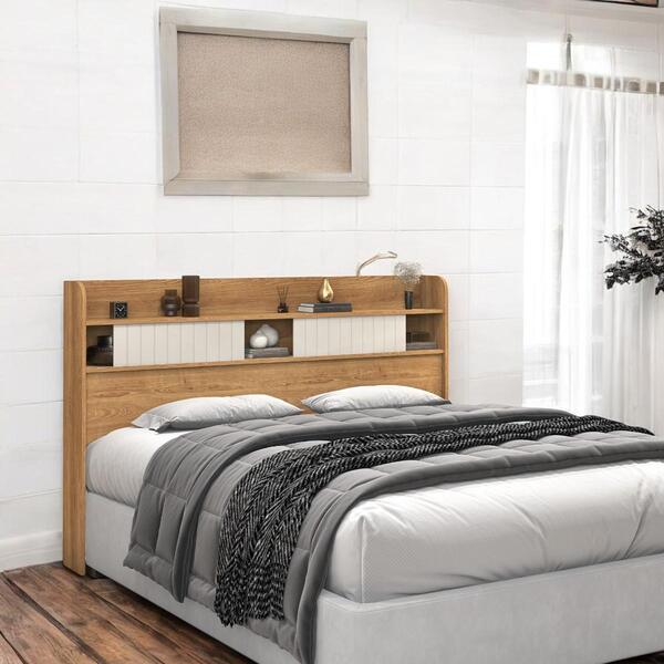 Cabeceira Com Prateleiras Nyce Queen Freijó E Off White