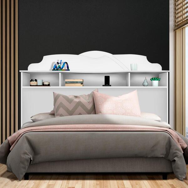 Cabeceira De Cama Box Casal Com Nichos Branco Chiara Shop Jm