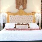 Cabeceira De Cama Casal Paris Dourado Brilho E Linho Bege