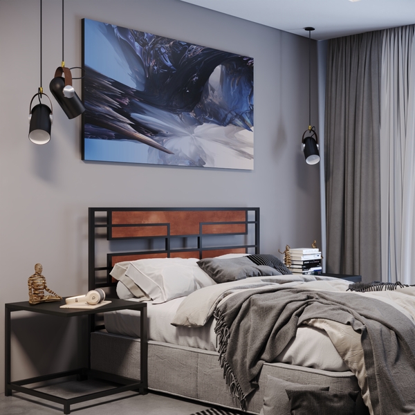 Cabeceira De Cama Ferro Industrial E Madeira Simetri - Steel