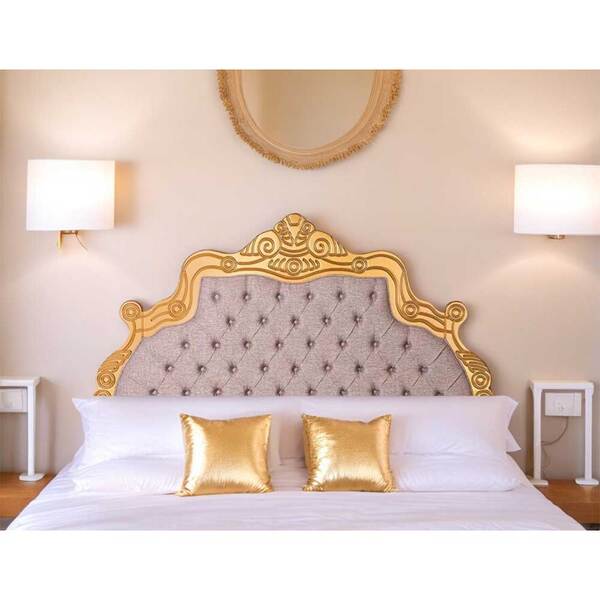 Cabeceira De Cama Geovana Queen Suspensa Dourado E Linho Cham