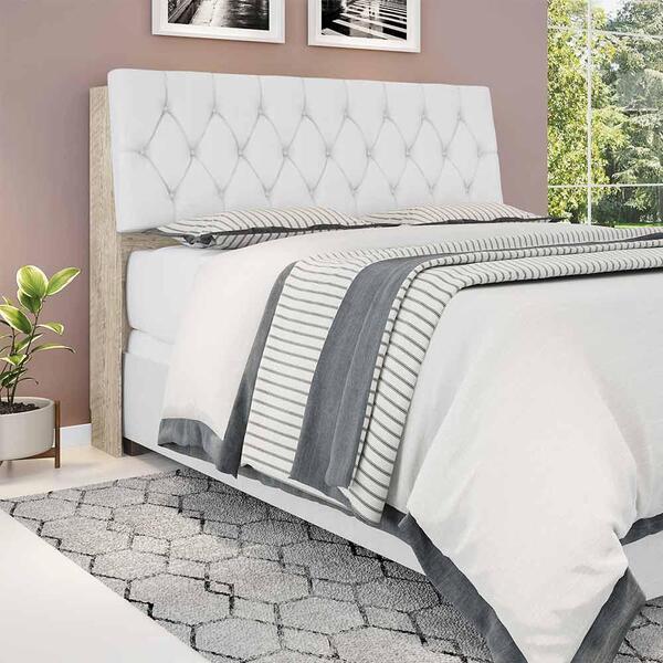 Cabeceira De Casal Amarula Com Capitonê Corino Branco E Prate