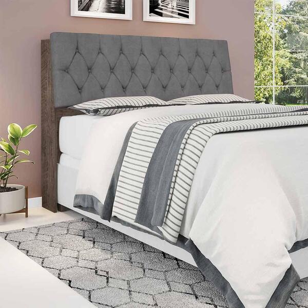 Cabeceira De Casal Chocolate Com Capitonê Suede Cinza E Prate