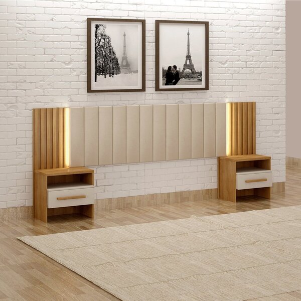 Cabeceira De Casal Com 2 Mesas De Cabeceira E Led Los Angelis